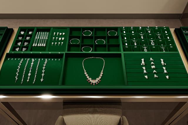 Detalle de Papten Bandeja apilable de terciopelo para joyas, verde oscuro