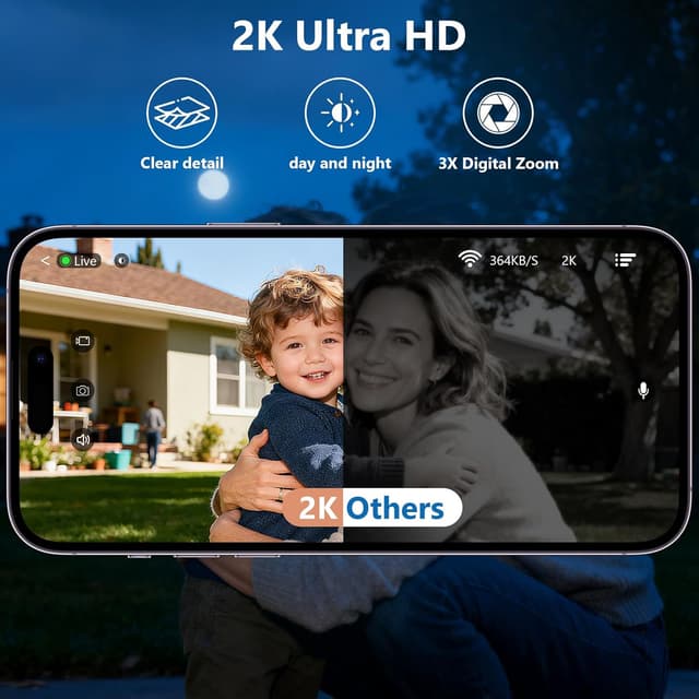 Detalle de Fazoxo 2K Solar Wireless Outdoor Security Cameras (2-Pack) with WiFi, Spotlight Color Night Vision, 2-Way Audio, Siren, SD/Cloud