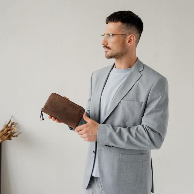 Detalle de Berliner Bags Dallas Grand Portefeuille en cuir véritable avec protection RFID – marron