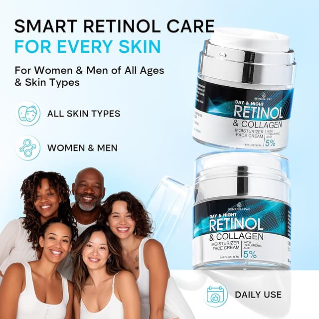 Detalle de Retinol Face Moisturizer Cream for Face & Neck with 1% Retinol and Hyaluronic Acid (Day & Night), 1.85 fl oz