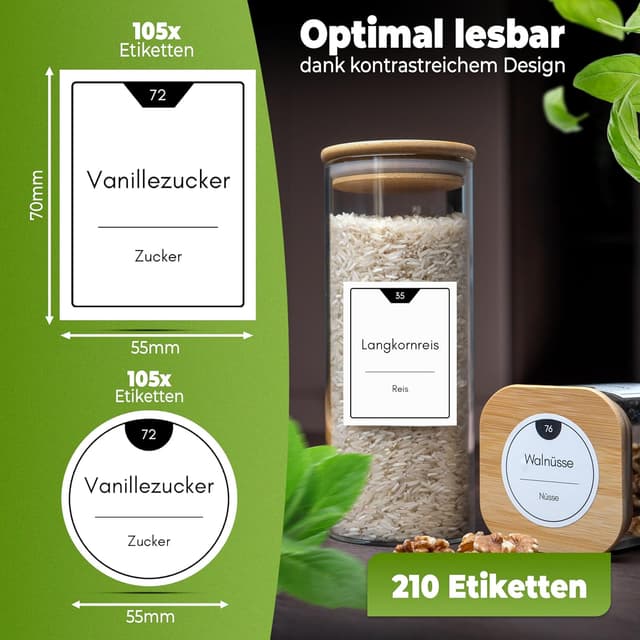 Detalle 2 de CLIDOR weiße Vorratsetiketten selbstklebend 210 Stück