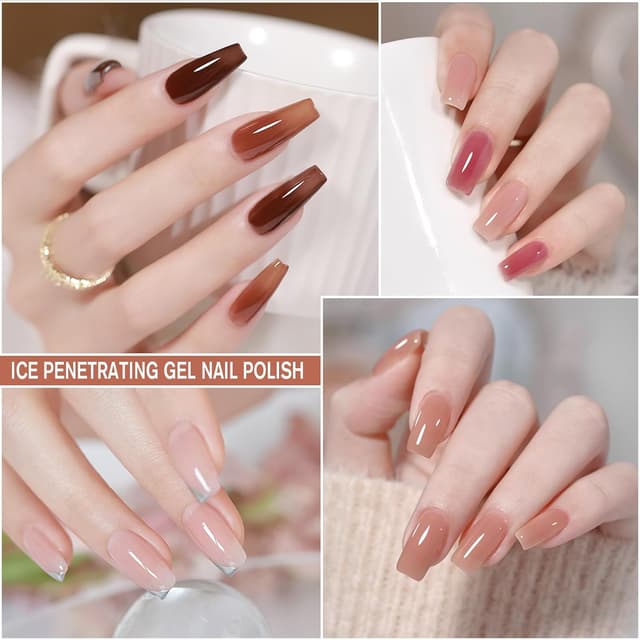 Detalle de Shining She UV-Gel Nagellack Jelly Rot – 6 Farben, natürlich transparent, Soak-off, für French-Manicure & DIY zu Hause