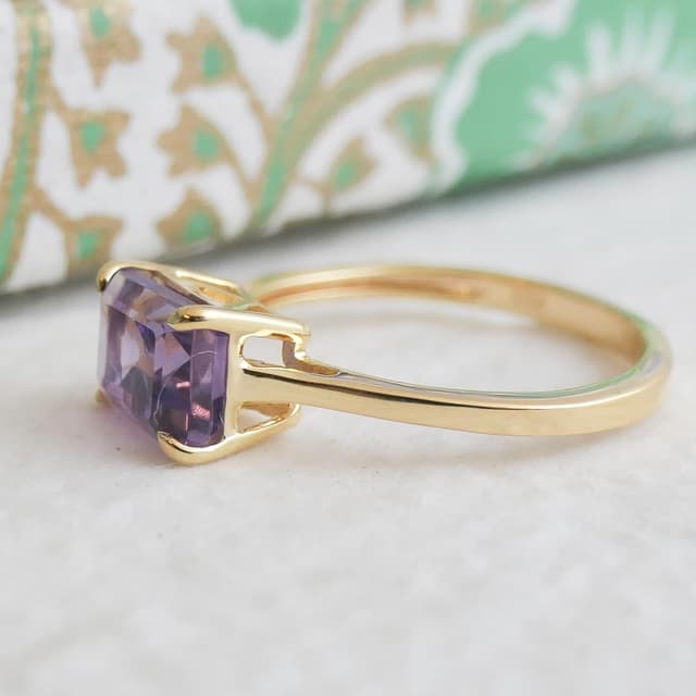 Detalle 2 de Baguette Amethyst Ring aus 925 Sterling Silber vergoldet – Größe US 8 (Ø 18,2 mm)