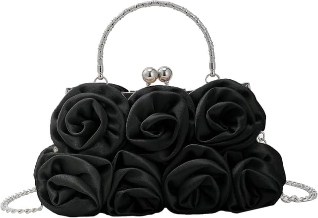 Detalle de Wocharm women’s satin flower clutch purse for weddings and evening events
