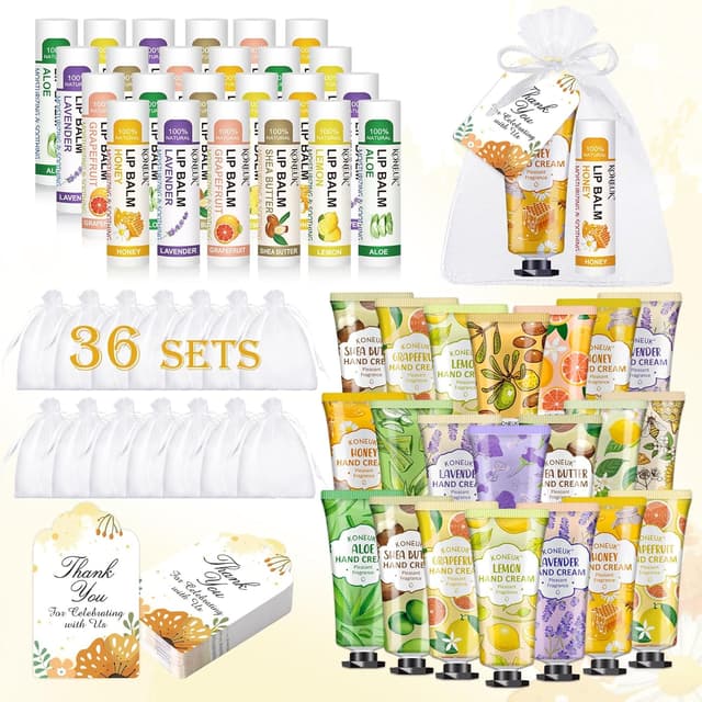 Detalle de KONEUK 36-Pack Hand Cream and Lip Balm Bulk Gift Sets for Easter Baskets, Teachers, Nurses, and More