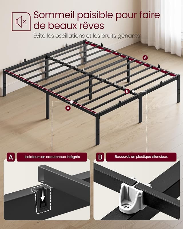 Thumbnail 3 de VASAGLE Cadre de Lit 160 x 200 avec Sommier Métal RMB155BD01