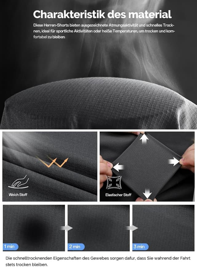 Detalle de Cycorld kurze Herren-Hose für MTB & Wandern – atmungsaktive, schnelltrocknende Bermuda Cargo Shorts
