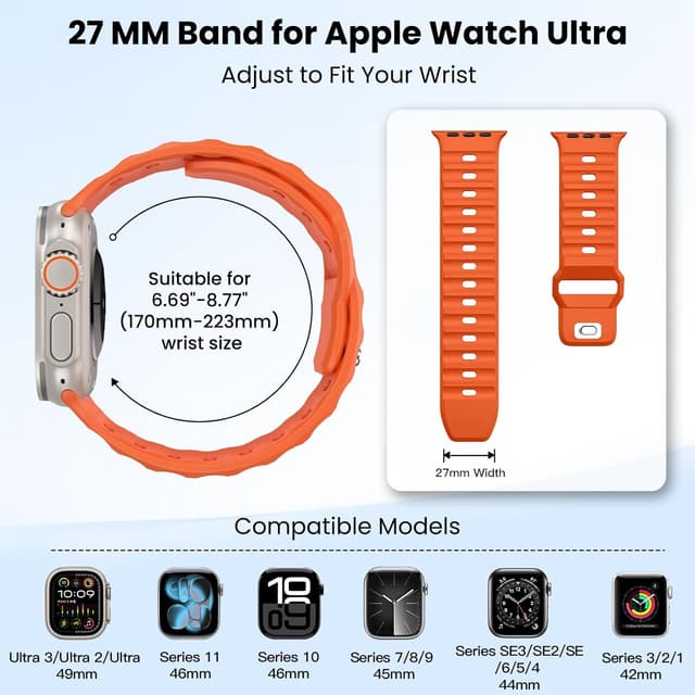 Detalle 2 de TiMOVO 6 Pack Sport Strap for Apple Watch Ultra & Series (water-resistant silicone, 27 mm wide)