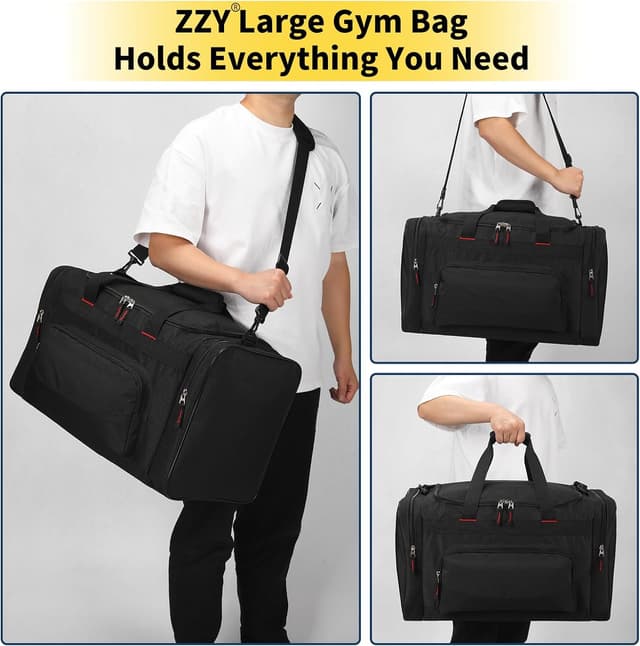Detalle de 55L Large Sports Holdall Bags (22 Inch) Men’s Gym Duffle with Multi-Pockets – Black