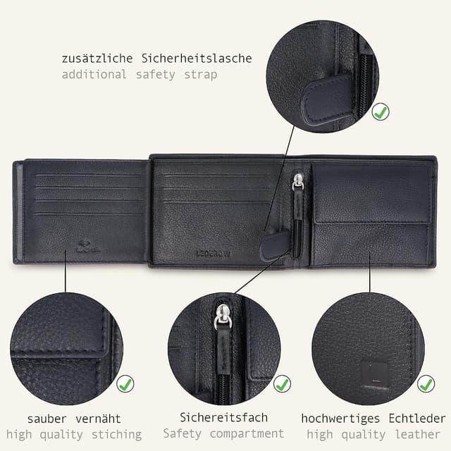 Detalle 1 de Lederow Herren-Geldbörse aus Leder, Schwarz 12