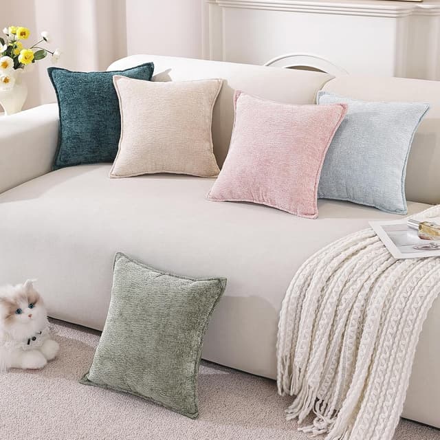 Thumbnail 6 de YSTELLAA Housse de coussin luxe en chenille Violet, lot de 2 (40x40 cm) avec fermeture éclair cœur cachée