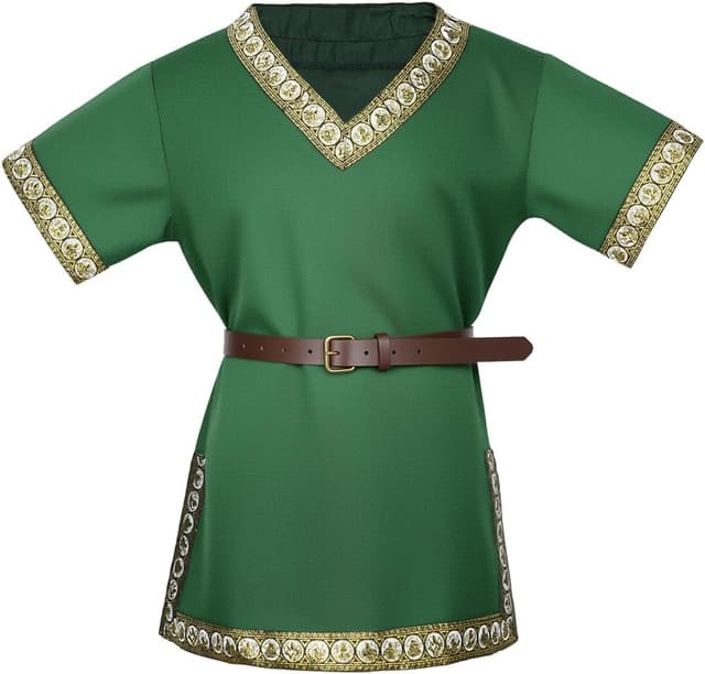 Detalle de Tunique médiévale garçon AYBUY avec ceinture – T-shirt pirate pour cosplay et déguisement