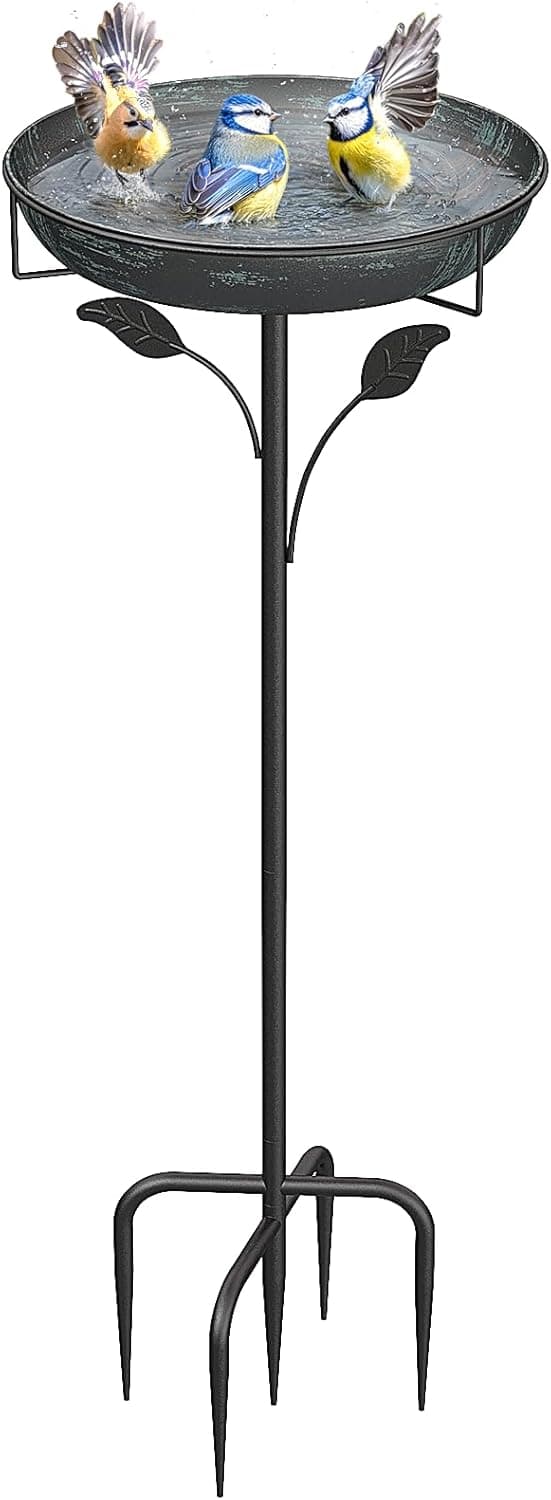 Detalle de WELDUN Vogeltränke Vogelbad 30 cm aus Metall – Futter- und Wasserschale für draußen