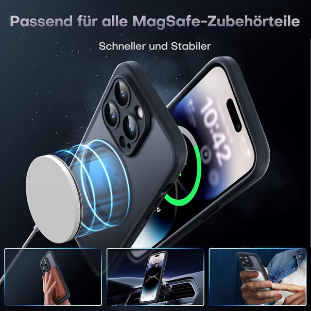 Detalle de TOCOL iPhone 14 Pro Hülle für MagSafe – magnetischer Kameraschutz mit stoß- und kratzfester, transluzenter Rückseite (schwarz)