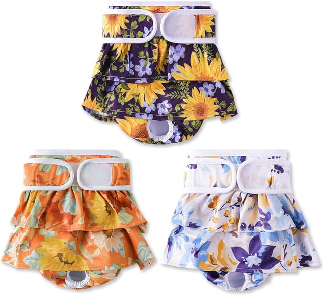 Detalle 2 de Demigreat Läufigkeitshose für Hündinnen (3er-Pack) Größe M – hochsaugfähig und größenverstellbar mit Windel-Einsatz Sonnenblume