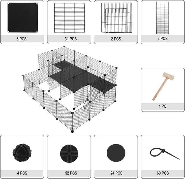 Detalle 2 de EUGAD Freigehege für Kaninchen & Kleintiere mit Tür und Leiter (145x108x72 cm) – modulares Metallgitter-DIY-Gehege