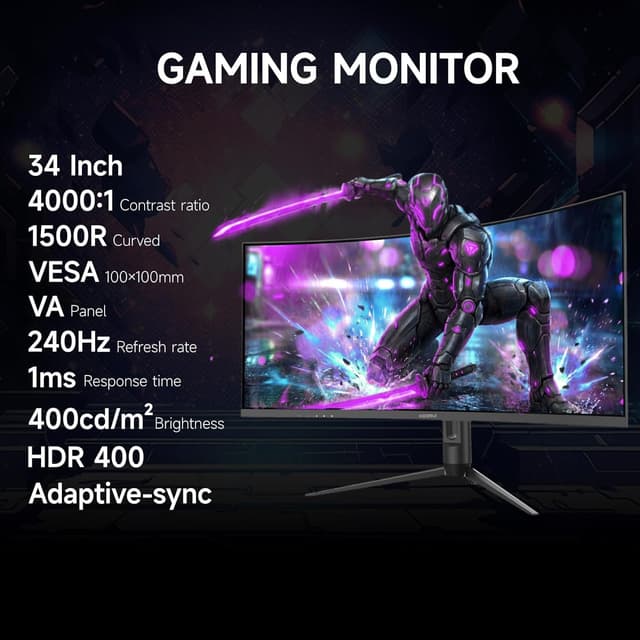 Detalle 2 de KOORUI G3441XC 34-inch ultrawide curved gaming monitor (240Hz, 3440x1440, HDR400)