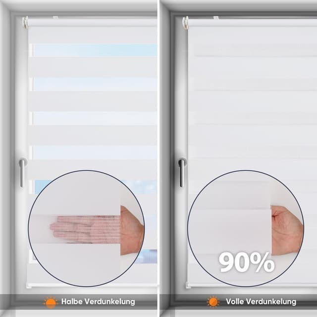 Detalle de Sekey Doppelrollo Klemmfix für Fenster (ohne Bohren) – 50 cm breit, Duo-Rollo Jalousie Sonnenschutz, Weiß