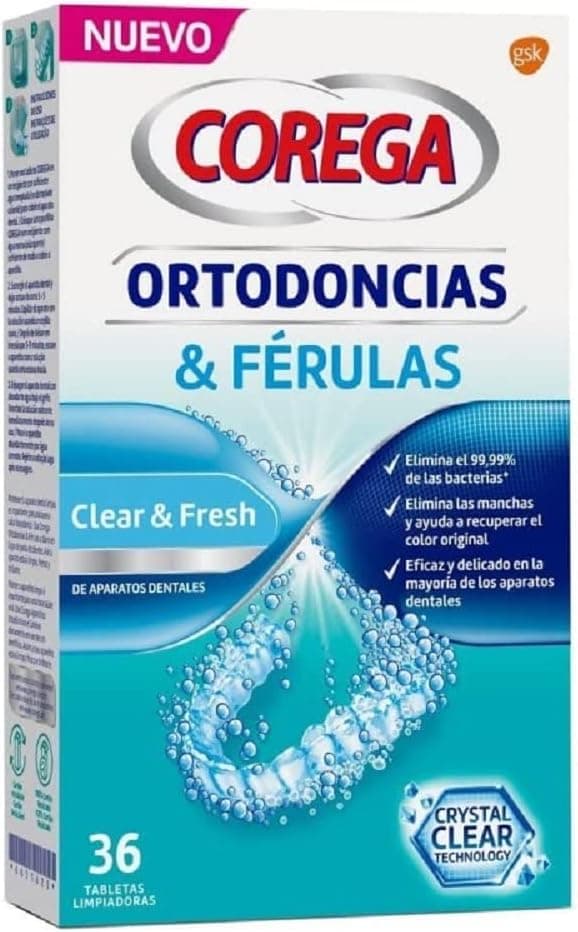 Detalle de Corega Tabletas Limpiadoras para Ortodoncias y Férulas 🦷, 36 Tabletas