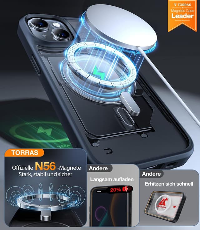 Detalle de TORRAS Guardian-Mag Hülle für iPhone 14 mit MagSafe – stoß- und kratzfest, matt schwarz