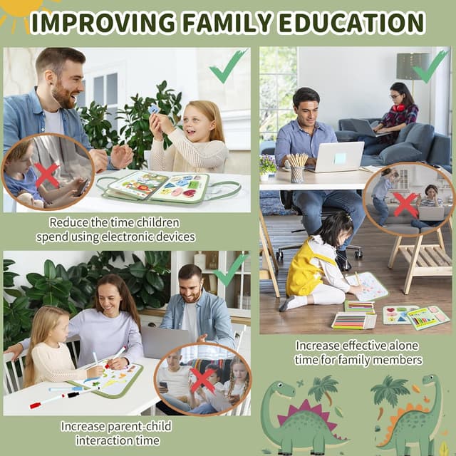 Detalle de Sumtoco Busy Board „Dinosaurier“ – Montessori-Spielzeug 1–4 Jahre, 9-in-1 Filz-Quiet-Book