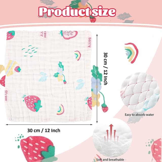 Detalle de Lanjue Muslin Baby Washcloths 12x12 inch