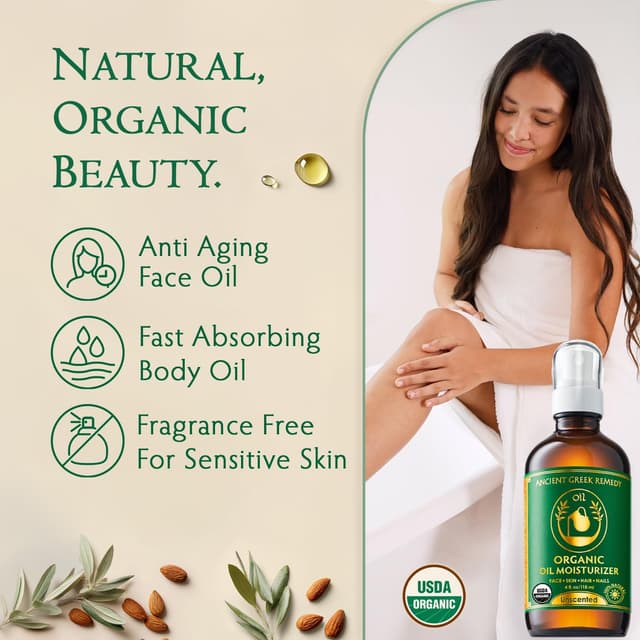 Detalle de Ancient Greek Remedy Face Oil for Dry Skin (Organic, Unscented) — Jojoba, Rosehip, Almond & Vitamin E, 4 oz