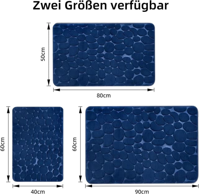 Detalle de chakme Memoryschaum-Badematte 60×90 cm (Dunkelblau) mit rutschfester PVC-Unterseite