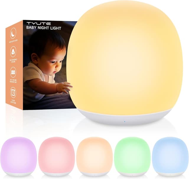 Detalle de Tyute LED Night Light for Kids – USB Rechargeable Touch Lamp with Warm White & 7 RGB Colours