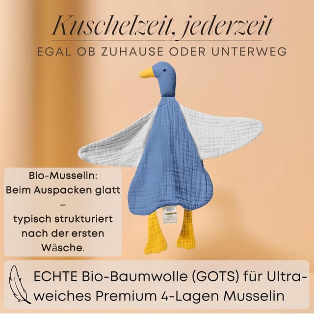 Detalle 2 de Mababu Schmusetuch Baby Musselin Ente 4-lagig