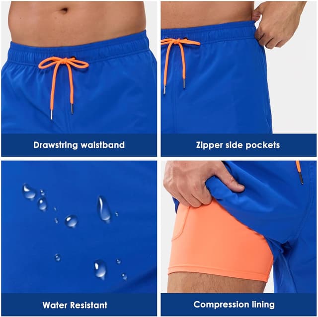 Detalle de Aisprts Costume da Uomo 2 in 1 per il mare con fodera a compressione e pantaloncini idrorepellenti