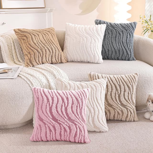 Detalle de Ystyle lot de 2 housses de coussin décoratives 45 x 45 cm en peluche marron clair