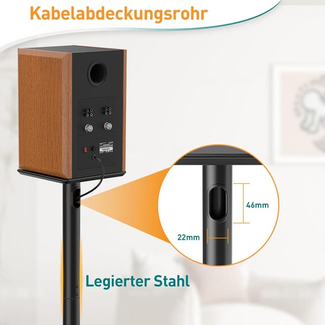 Detalle 2 de ELIVED supporto universale per altoparlante da 808 mm con base in vetro e gestione cavi integrata (fino a 10 kg)