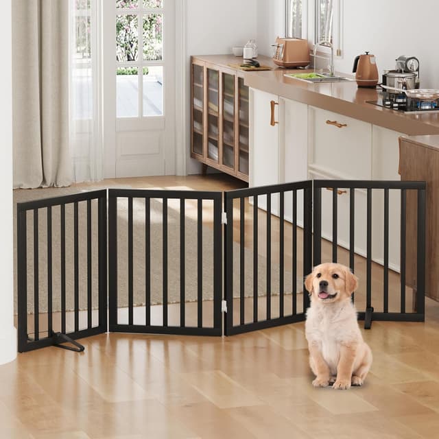 Detalle 2 de Algherohein Foldable Dog Gate for Doorways (Natural) – Indoor Pet Gate with 6 Panels