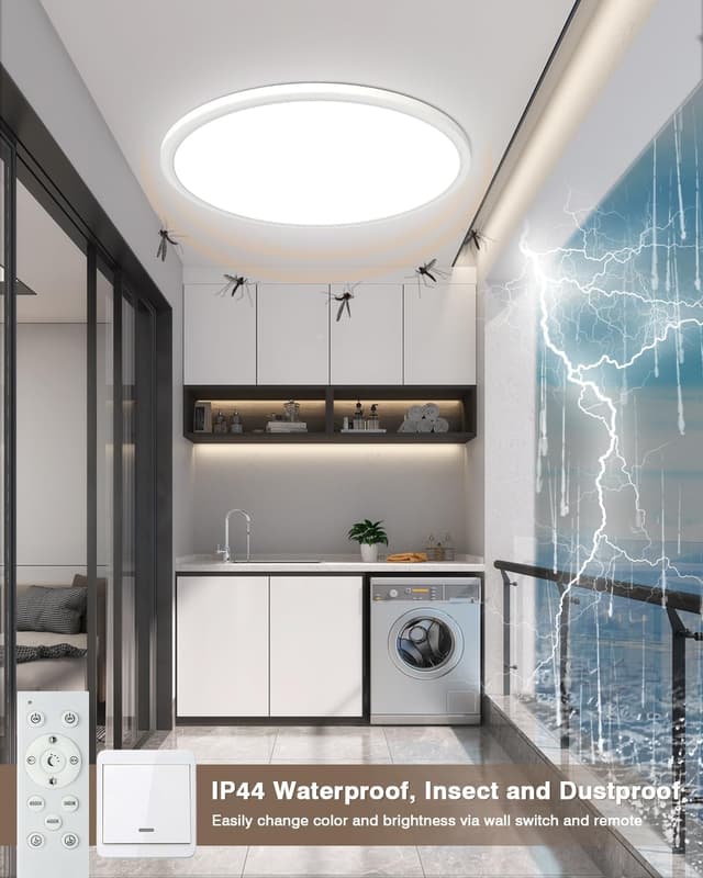 Detalle 2 de Bowfar LED Deckenleuchte 24W rund (Ø29 cm) mit Fernbedienung, dimmbar 3000K–6500K, flach