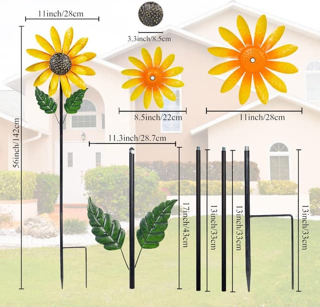 Detalle de Viveta Sunflower Wind Spinner (56") — Metal Wind Spinner for Yard & Garden Patio Decor