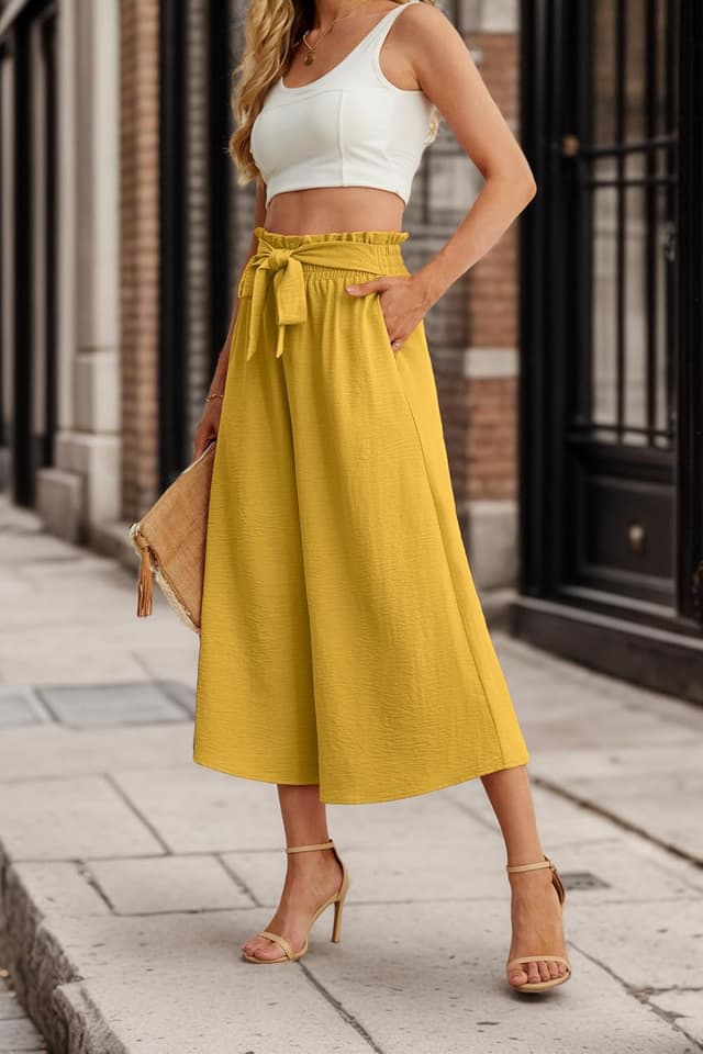 Detalle 2 de IWOLLENCE Women Flowy Wide-Leg Pants with Adjustable Knot Waist (Summer Beach & Work Casual)