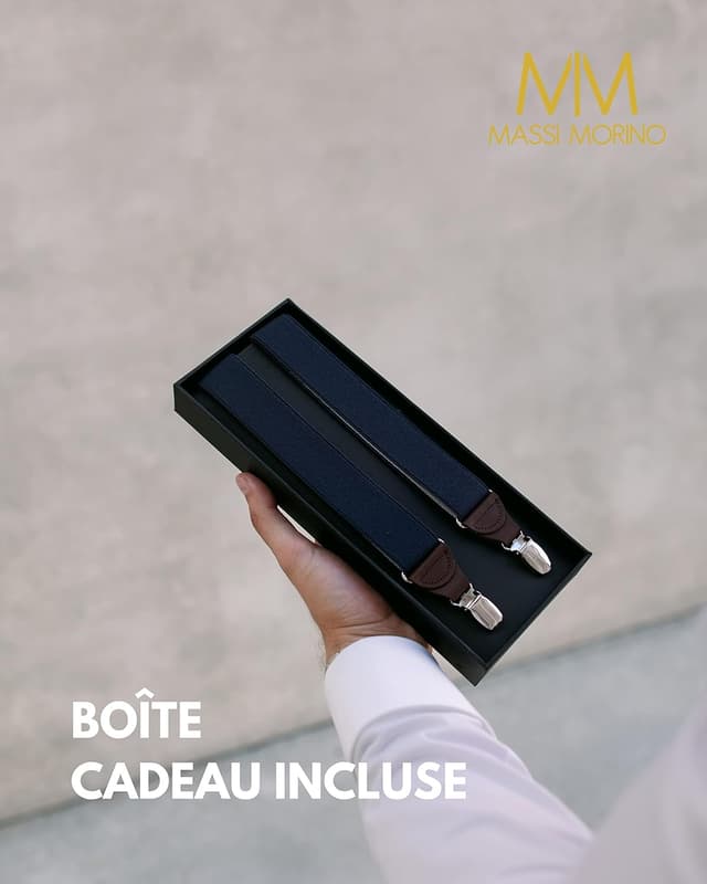 Detalle de Massi Morino Bretelles hommes en cuir véritable (forme Y) largeur 3,5 cm, clips métalliques extra-forts