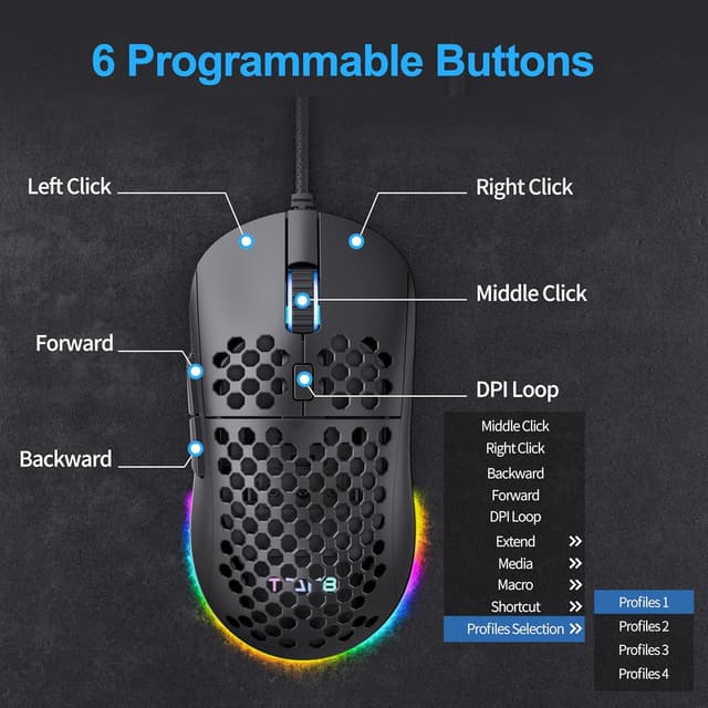 Detalle de Dierya x TMKB Falcon M1SE Gaming Mouse (75g ultralight) with 12800DPI optical sensor & RGB