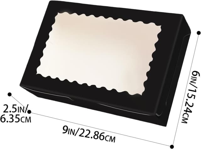 Detalle 2 de Gcardist 15er Schwarz Keksdose mit Fenster – Backerei-/Macaron-Box im Kraftpapier, ca. 22,86 × 15,24 × 6,35 cm