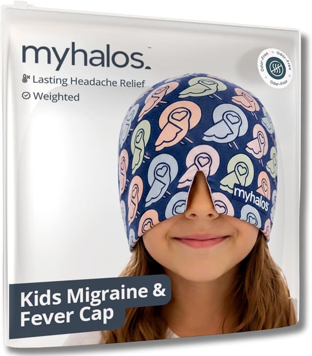 Detalle de MyHalos Children’s Migraine Relief Cap – cooling gel ice pack hat for kids (multicolour)