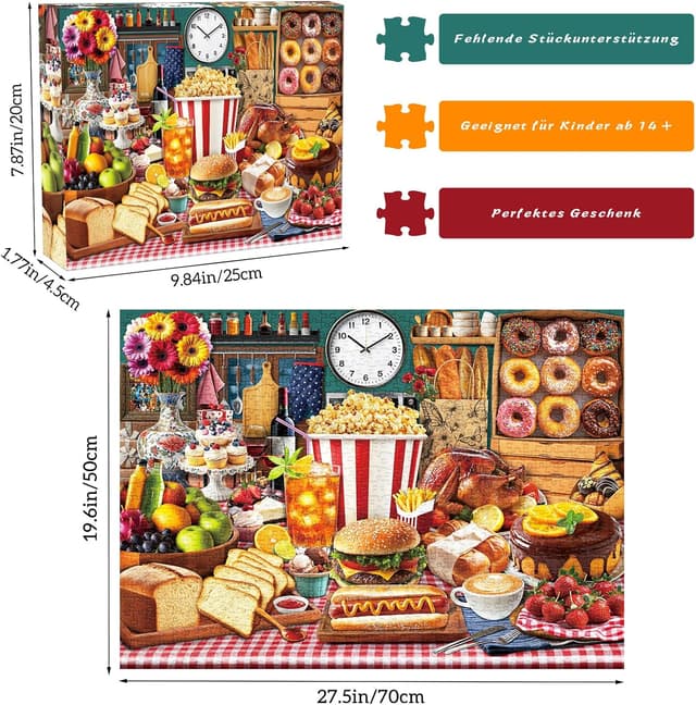 Detalle de HUADADA Puzzle 1000 Teile für Erwachsene – 70 x 50 cm, klassische Motiv-Variante ab 14 Jahren