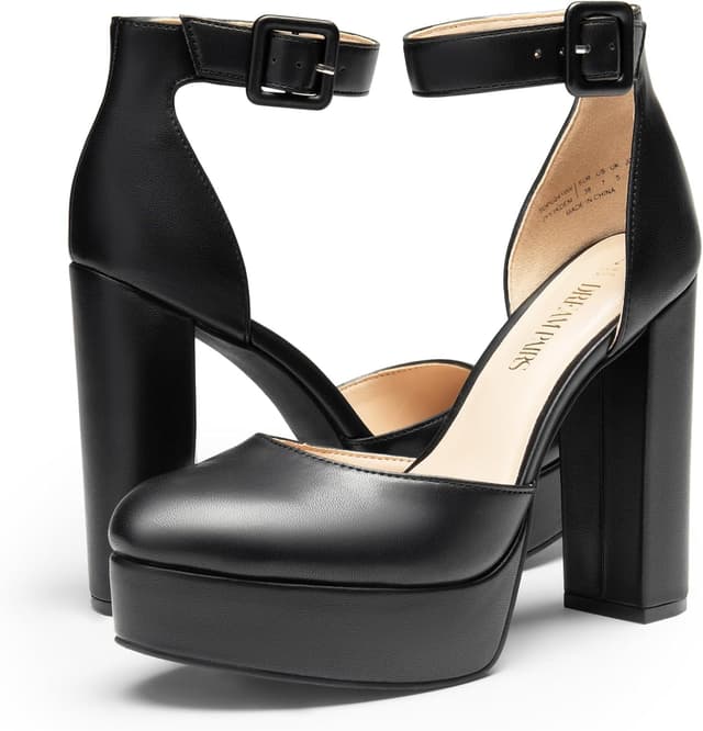 Detalle de DREAM PAIRS Décolleté con plateau e cinturino alla caviglia, tacco a blocco chunky per festa