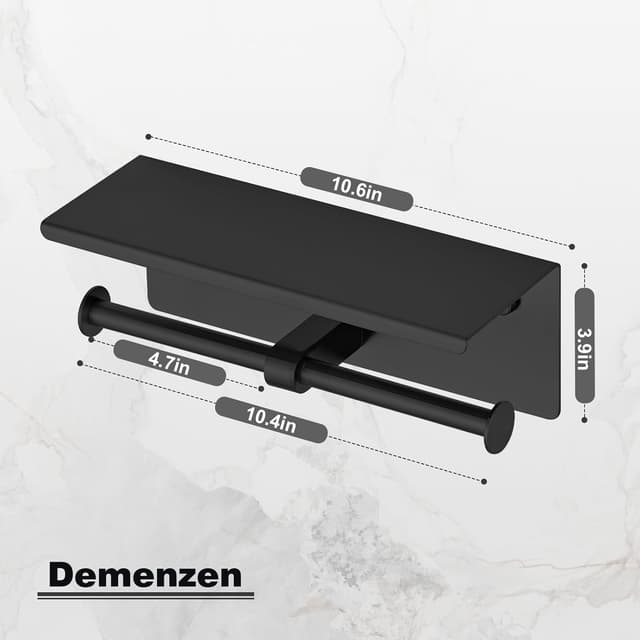 Detalle 2 de YIGUANXIN Double Toilet Smartphone Paper Holder with Shelf (Black, SUS 304 Stainless Steel) wall mounted tissue storage rack