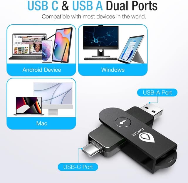 Detalle de Thetis Pro FIDO2-Sicherheitsschlüssel mit NFC und zwei USB-Anschlüssen (Typ A & Typ C) – für Windows, macOS und Linux