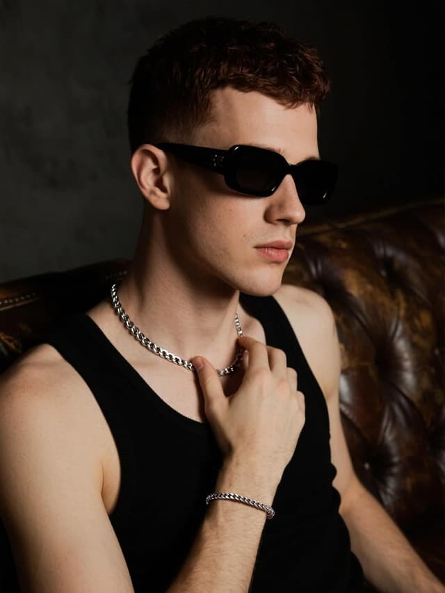 Detalle de Bestyle Herren-Armband aus Edelstahl mit Cuban-/Panzerkette (5/7/9/12,5 mm) in Silber/Schwarz/Gold