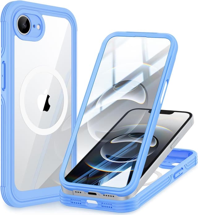 Detalle de CENHUFO Compatible iPhone 16e Case with Built-in 9H Glass Screen Protector and MagSafe Ring (Blue)