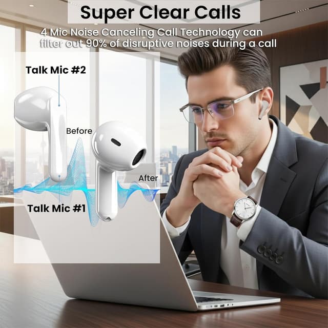 Detalle de Cuffie Bluetooth in-ear Qrudle con Bluetooth 5.4, ENC/ANC e fino a 58 ore di autonomia