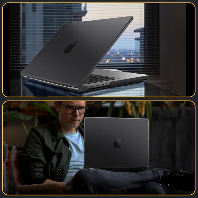 Detalle 2 de FINTIE coque compatible MacBook Pro 14 pouces M5/M4/M3/M2/M1 Pro/Max (finition givrée mate, anti-traces) — noir