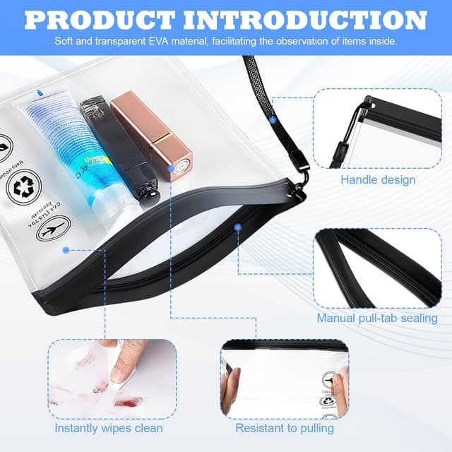 Detalle de WQDD STANPET Sac de liquides transparent avion – lot de 6 pochettes étanches & transparentes zippées 20x20 cm
